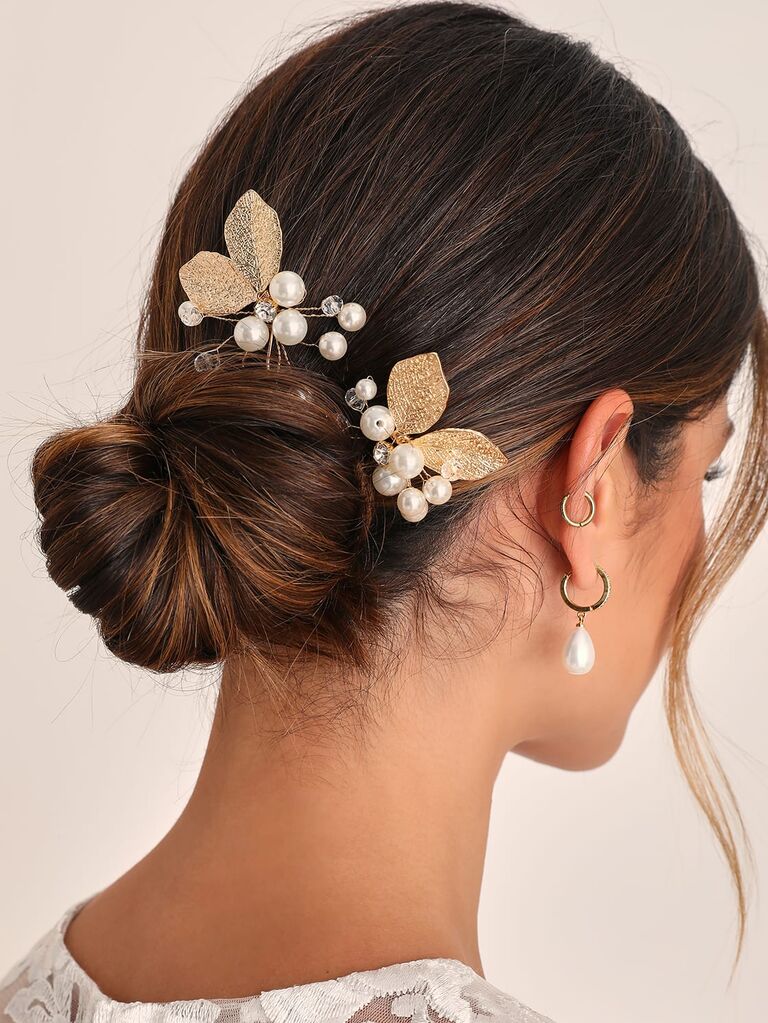Elegant Aesthetic Gold Pearl Beaded Floral Hair Pin Set
