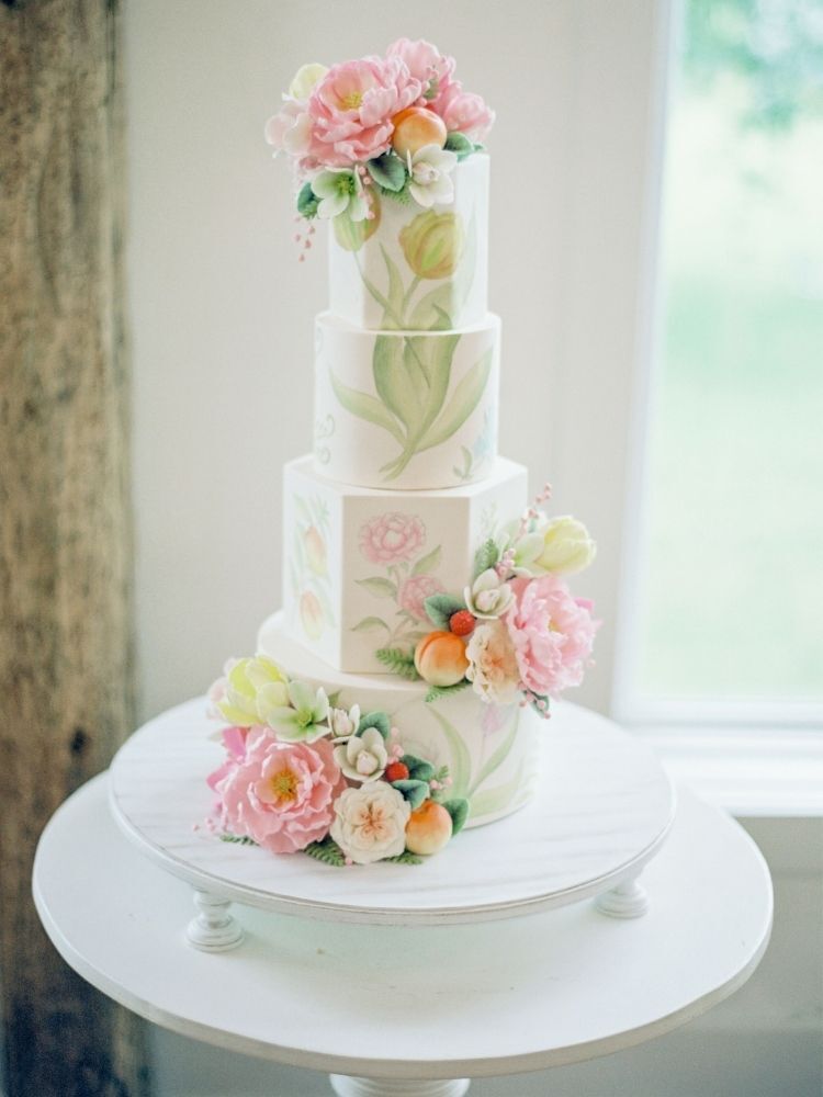 watercolor-inspired spring garden wedding cake