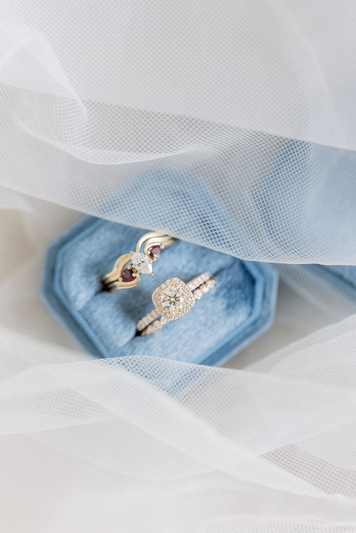 Pale Blue Velvet Ring Box Beneath Tulle