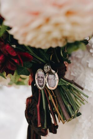 Locket Around Bouquet for Wedding at The Beverly Mansion in Marengo, Ohio