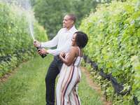 couple celebrating engagement anniversary