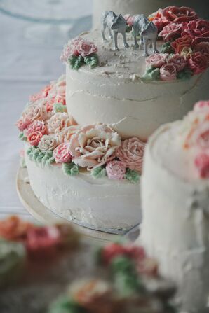 Homemade Buttercream Wedding Cake with Rose Cake Flowers