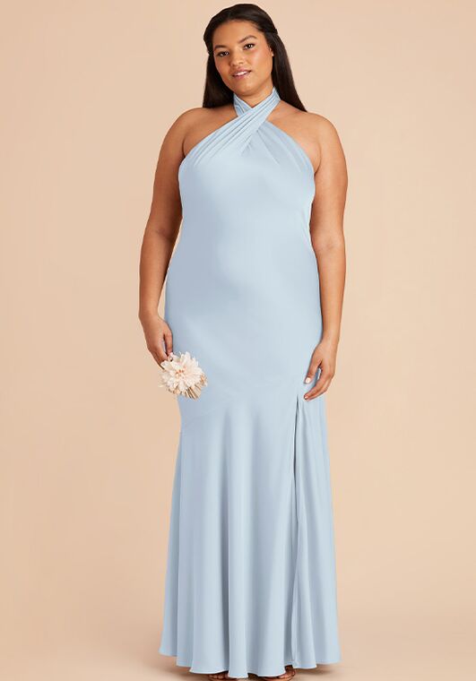 Birdy Grey Stephanie Matte Satin Dress in Mist Blue Halter Bridesmaid Dress - 5