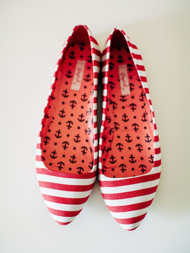 These bright, striped flats added the perfect bold accent to Tonya's bridal fashion.