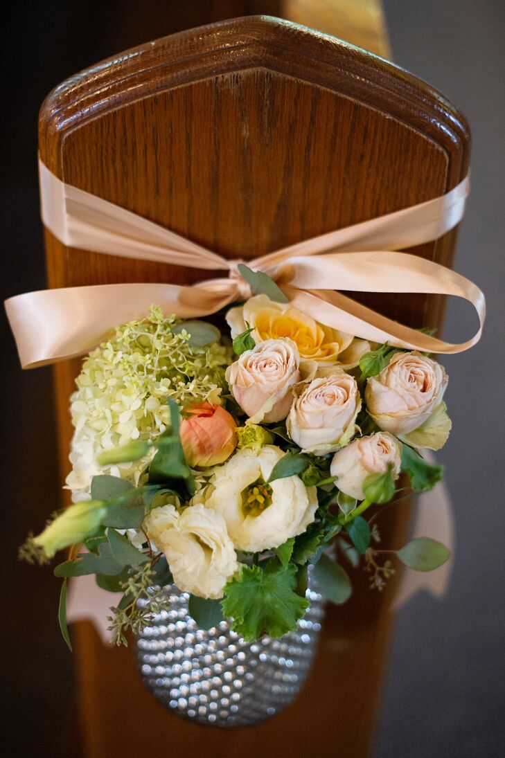 Neutral-Colored Flower Aisle Decor With Blush Ribbon