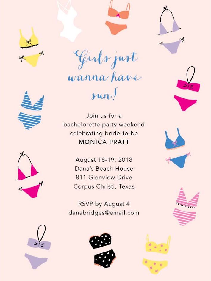 bikini barbie bachelorette party invite