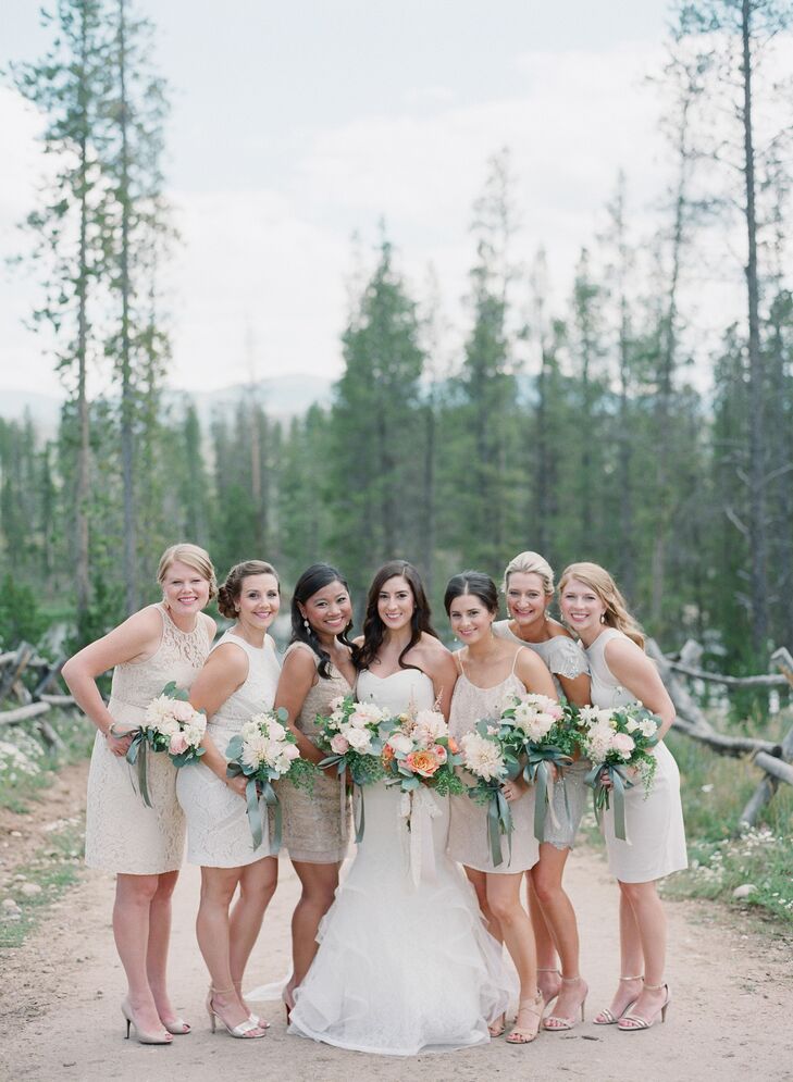Nicole told her bridesmaids they could wear any dress they wanted as long as it was short, neutral, and wasn't actually a bridesmaid dress. “I wanted their personal style to shine through,” she says.