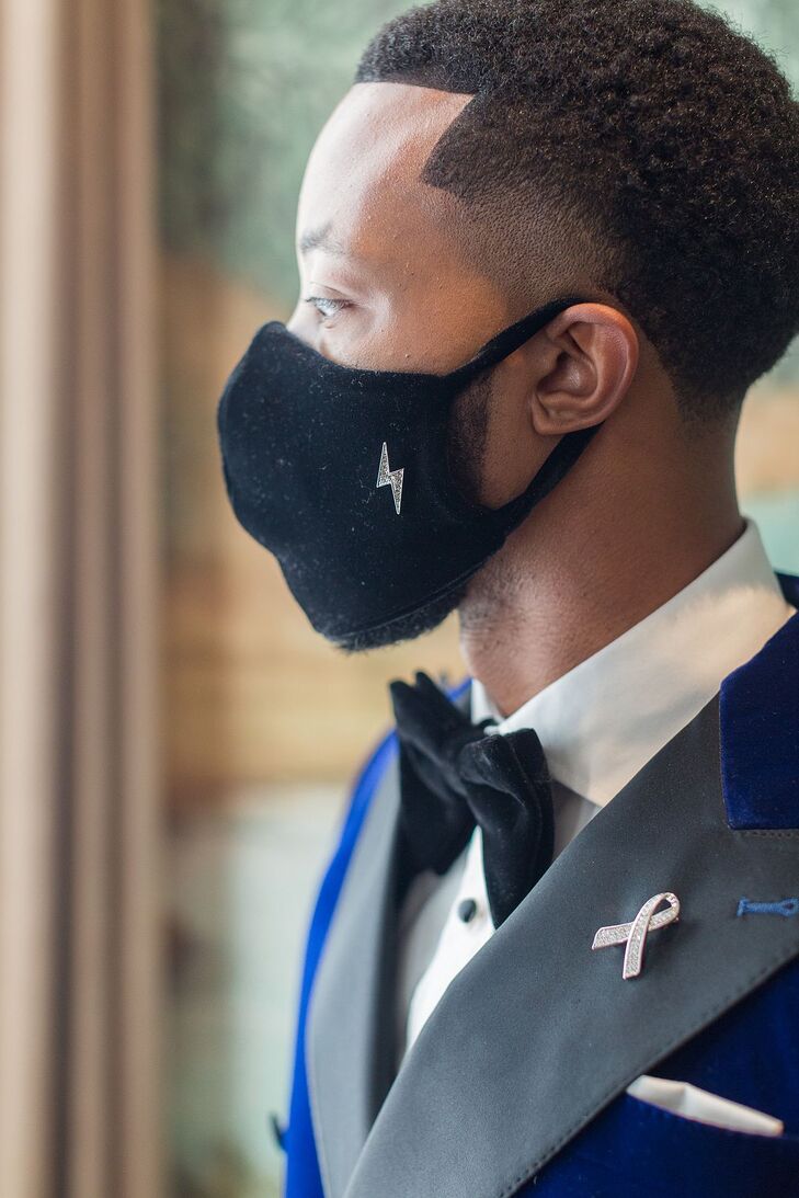 Groom Wearing Mask for Wedding at The Faulkner in Jackson, Mississippi