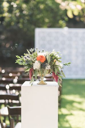 Thistle, Dahlia, Amaranthus and Eucalyptus Flower Arrangement