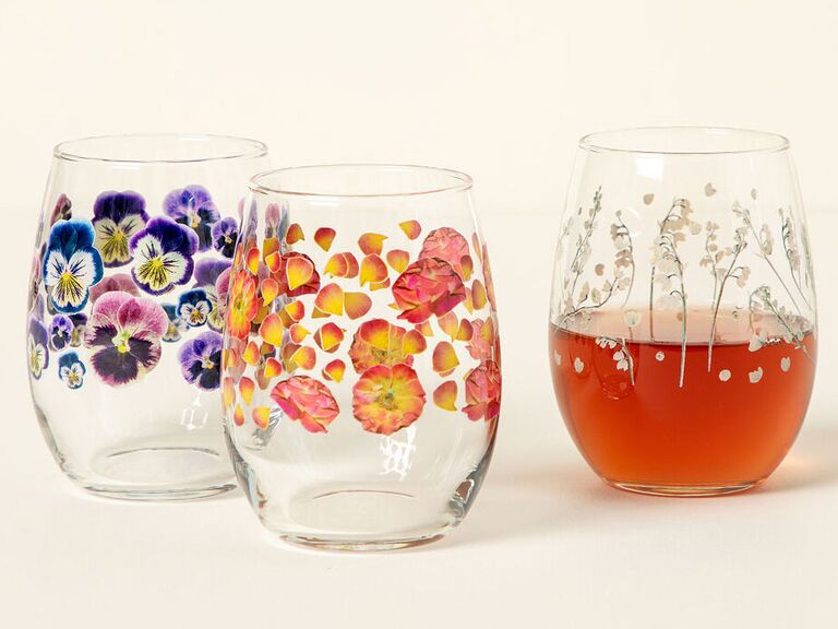 Birth flower glass wine tumbler maid of honor gift