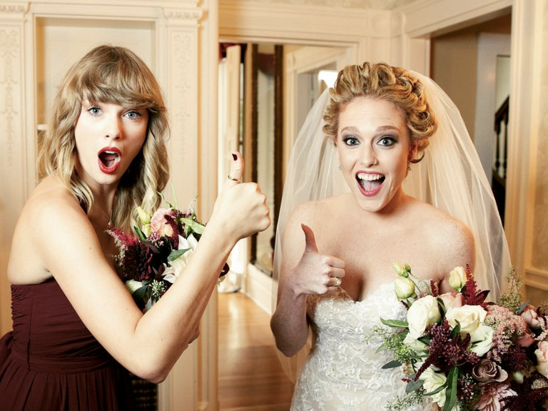 Taylor Swift poses as a bridesmaid for her best friend, Abigail. 