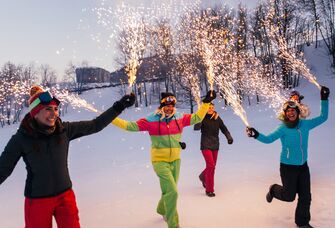 mountain bachelorette party women with sparklers