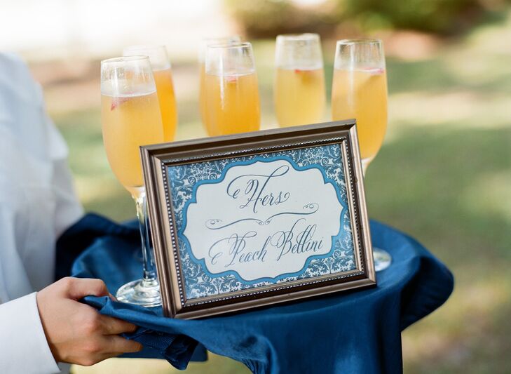 Sparkling peach bellinis were served with fresh peach slices.