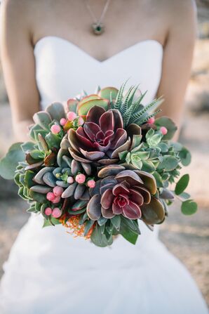 Modern, Rustic Green and Purple Succulent Bouquet