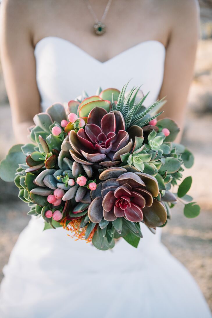 Modern, Rustic Green and Purple Succulent Bouquet