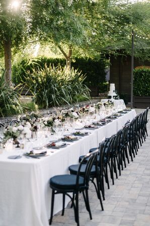 Romantic, Black-and-White-Themed Banquet Table