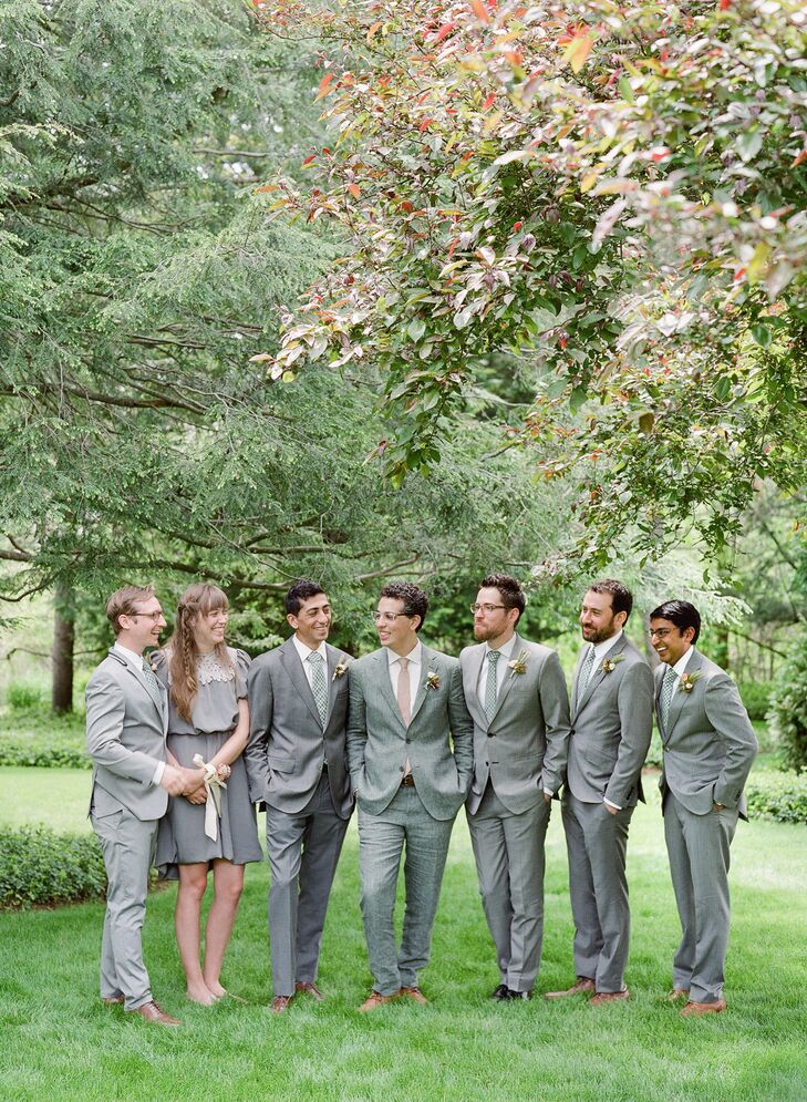 Paul's "groomsmen" party included one lucky lady, his SISTER? She donned a short grey dress to match his five other groomsmen.