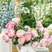 Vase With Pink Peonies as Part of Flower Bar Seating Chart, Table Number, Vintage Tea Saucers