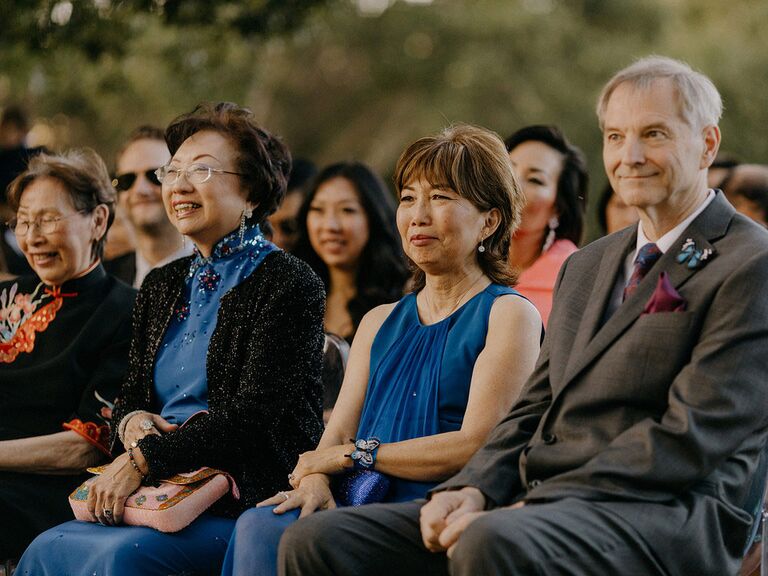 Wedding guests watching wedding ceremony