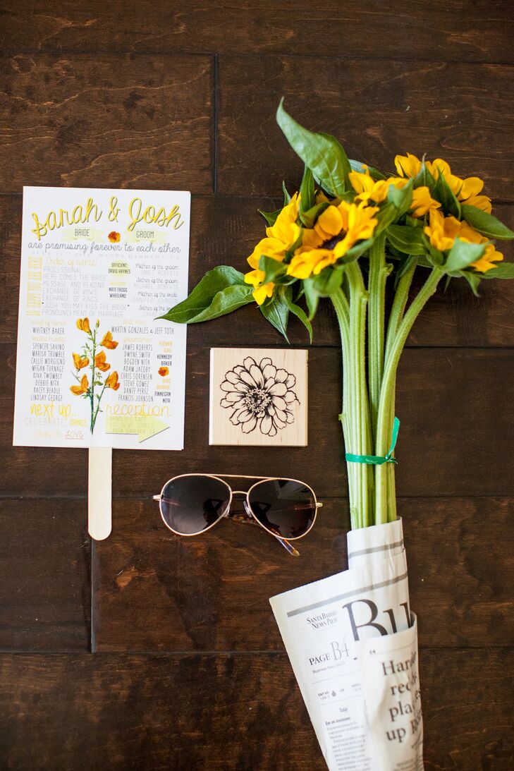 "The invitations were superaffordable and eco-friendly," Sarah says. That's because the invitations doubled as response cards and were sent as postcards. Her stationer incorporated the couple's engagement photos in the custom creation.