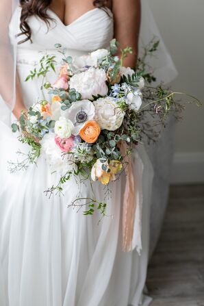 Bouquet with Greenery, Anemones, Peonies and Ranunculus