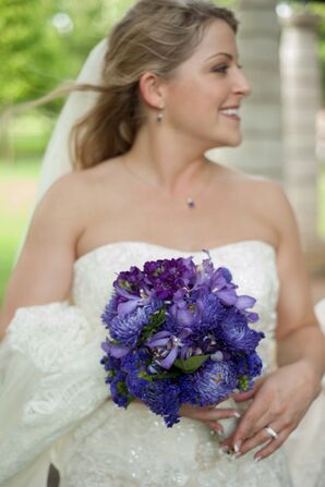 Purple, Knee-Length Bridesmaid Dresses with Black Lace Detail