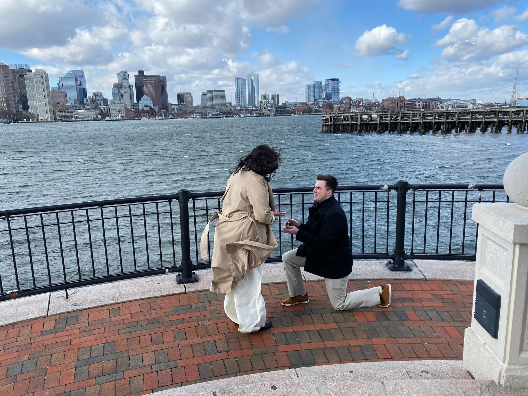 Back in Boston, Jacob cannot wait any longer. On a cold and windy day at Piers Park, with the skyline behind them and the park where they have shared so many walks, he asks Salonee to marry him, knowing that waiting for perfect weather might have made her lose her patience.