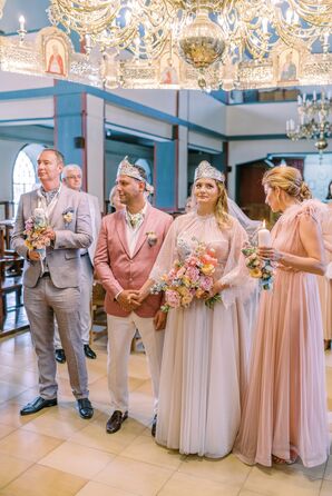 Couple During Greek Orthodox Wedding Ceremony in Vourvourou, Greece