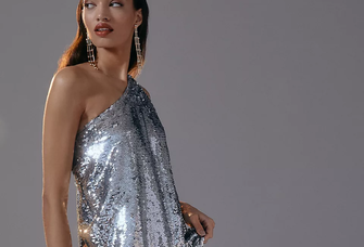 one shoulder sequin midi dress