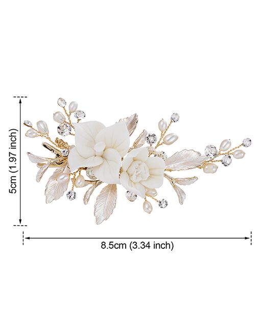 AW Bridal AW BRIDAL Swarovski Crystal Bridal Hair Clip White Flower Wedding Hair Piece for Bride Hair Comb Barrette Bridal Hair Accessories (Gold) Gold Pins, Combs + Clip - 6