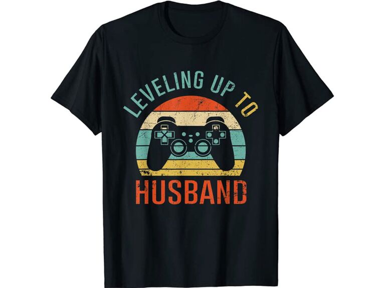 Funny T-shirt says Leveling Up To Husband wedding gift for brother