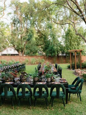 Green Velvet Chairs at Luxe Backyard Wedding