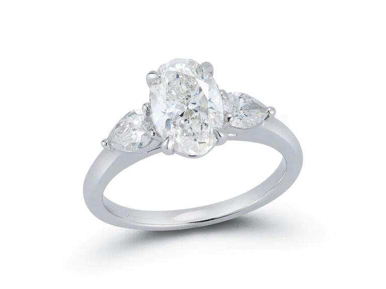 three-stone oval engagement ring picks with pear shaped side stones