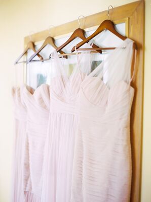 Blush Amsale Floor-Length Bridesmaid Dresses