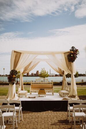 Mandap With Beige Draping  at The Rattlesnake Club in Detroit, Michigan