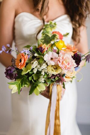 Elegant Bouquet with Colorful Pink Flowers and Leaves