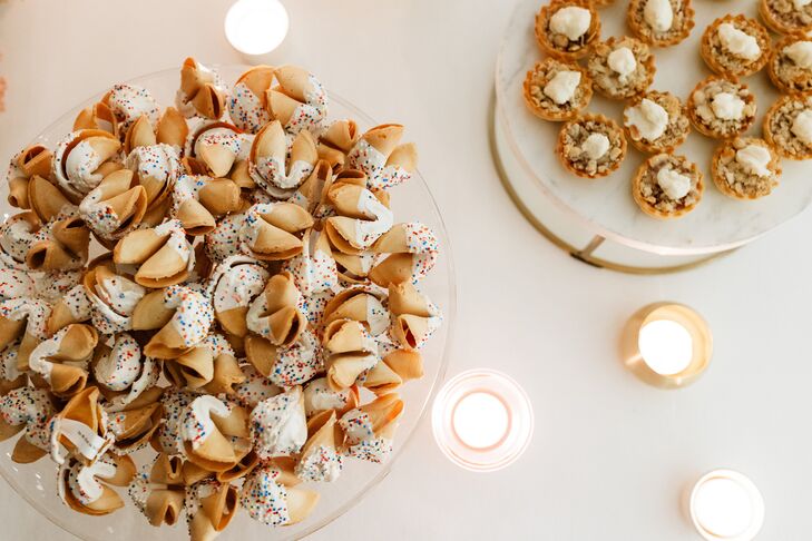 Fortune Cookies Dipped in Frosting and Sprinkles and Bite-Sized Desserts