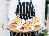 Wedding catering tray with meals.