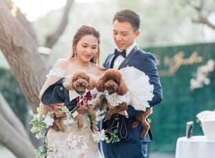 Delia and Gordon's romantic wedding at Calamigos Ranch in Malibu, California, was filled with elegant details, a dreamy blush-and-ivory color palette,