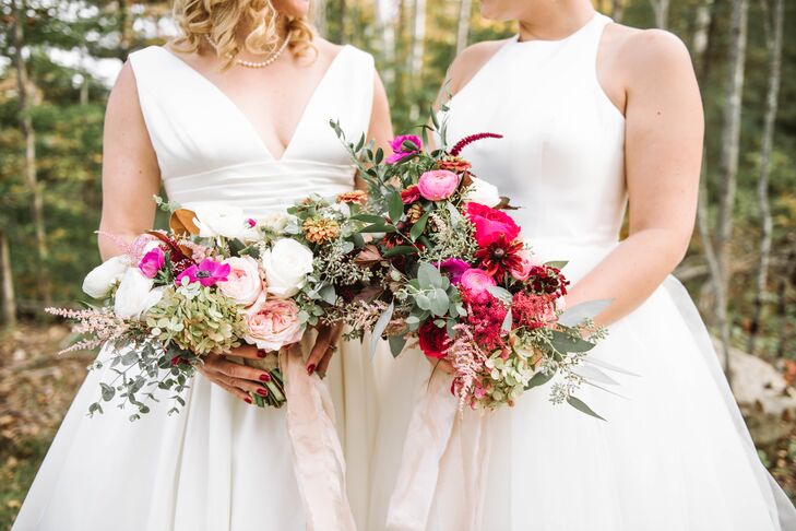 Pink Bouquets with Garden Roses and Greenery