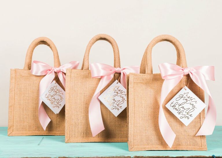 Burlap tote bag wedding favors