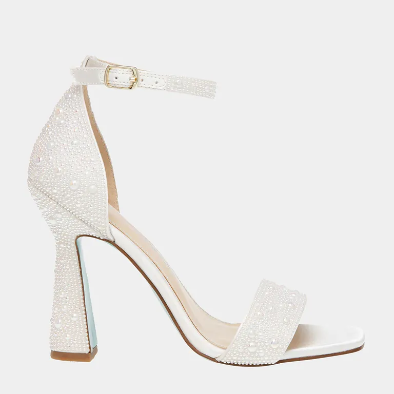 Embellished pearl ankle strap heels for wedding