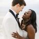 Bride and Groom During Waterfront Beach Wedding Photos