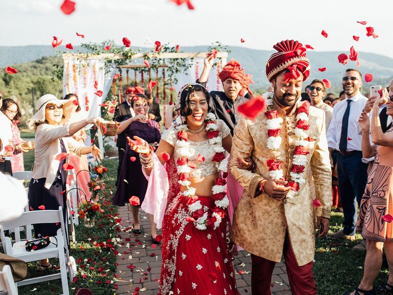Rose petal wedding exit