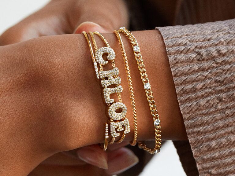 Personalized pavé name bracelet bridal party gift