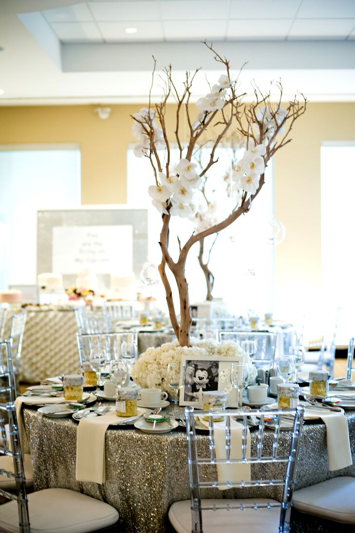 Wood Branch Centerpiece with White Orchids