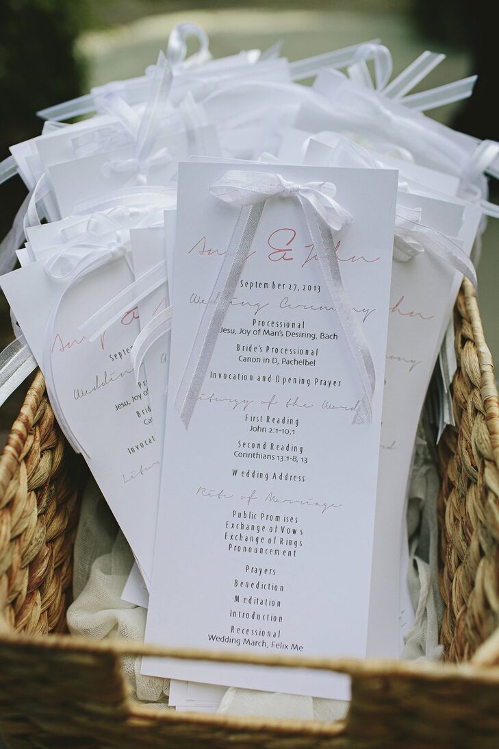 Amy created her own programs and printed everything on an off-white card stock. Small bows at the top added interest.