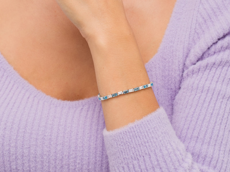 Blue topaz and white sapphire baguette stone bracelet