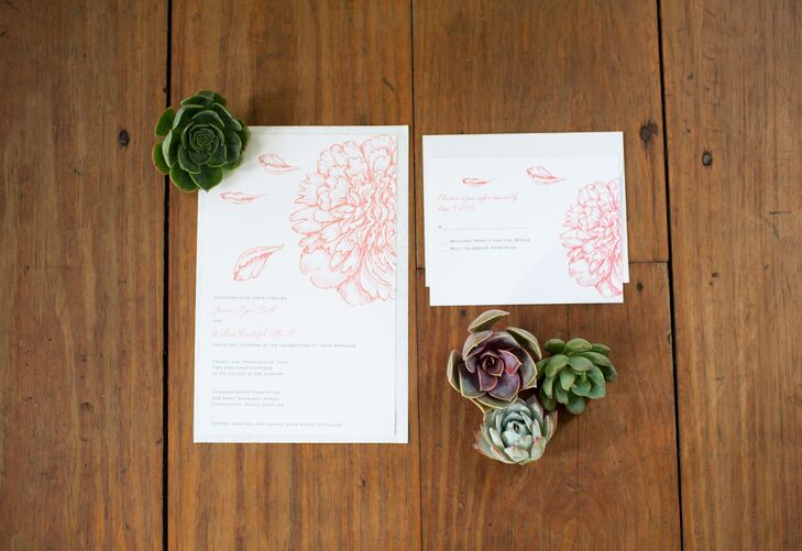 Contemporary Coral Flower Stationery Suite