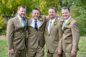 Taupe Groomsmen Suits with Teal Ties